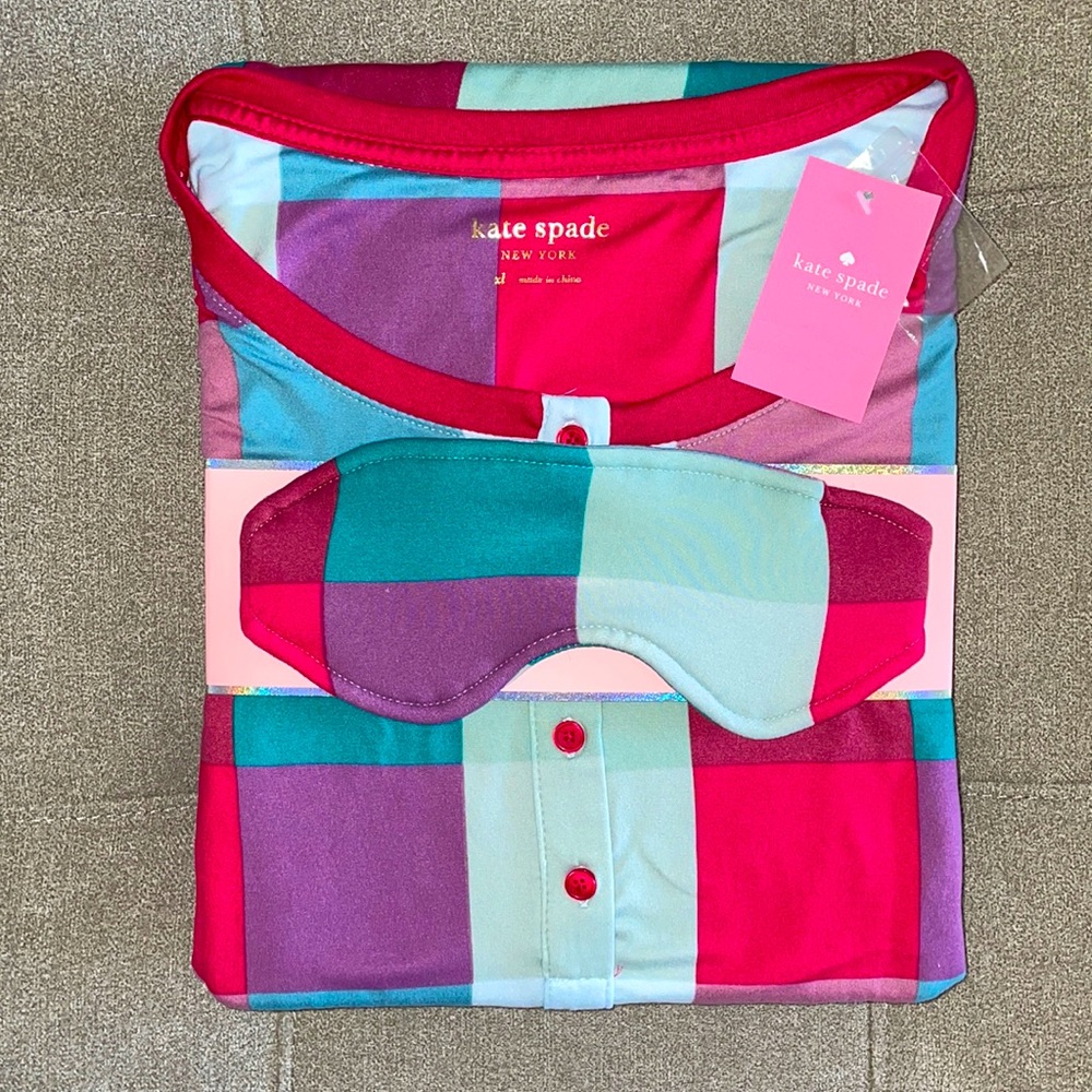 🎉HP🎉New! Kate Spade Tartan Rainbow Plaid Jersey Pajama JoggerLounge 3Pc Set XL - Picture 2 of 11